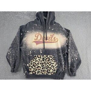 Devils Hoodie Men's XL Black Splatter Leopard Pocket Pullover